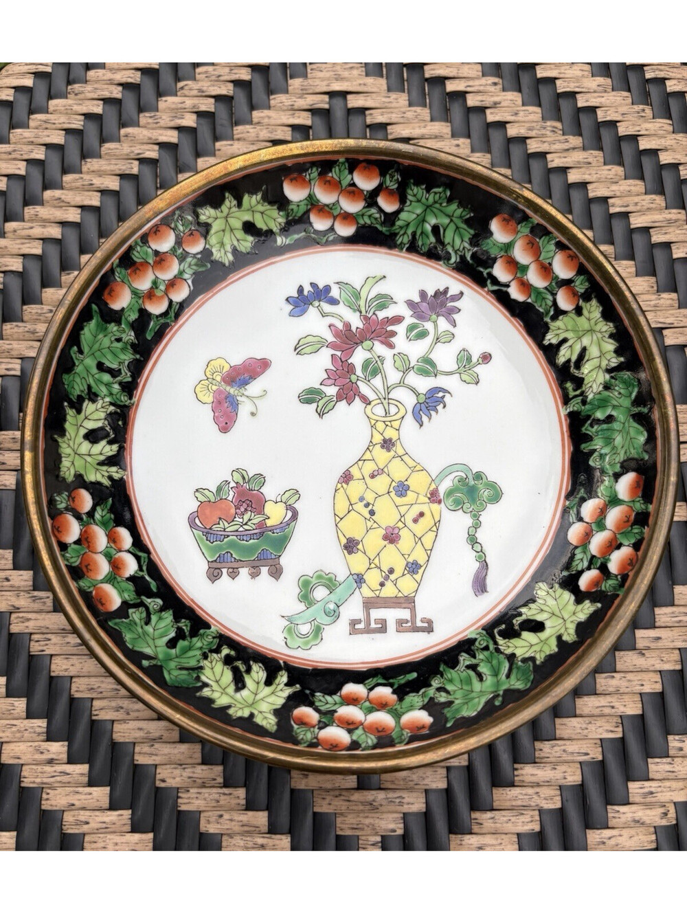 HONG KONG Decorative Ceramic Plate Vase & Fruit Floral